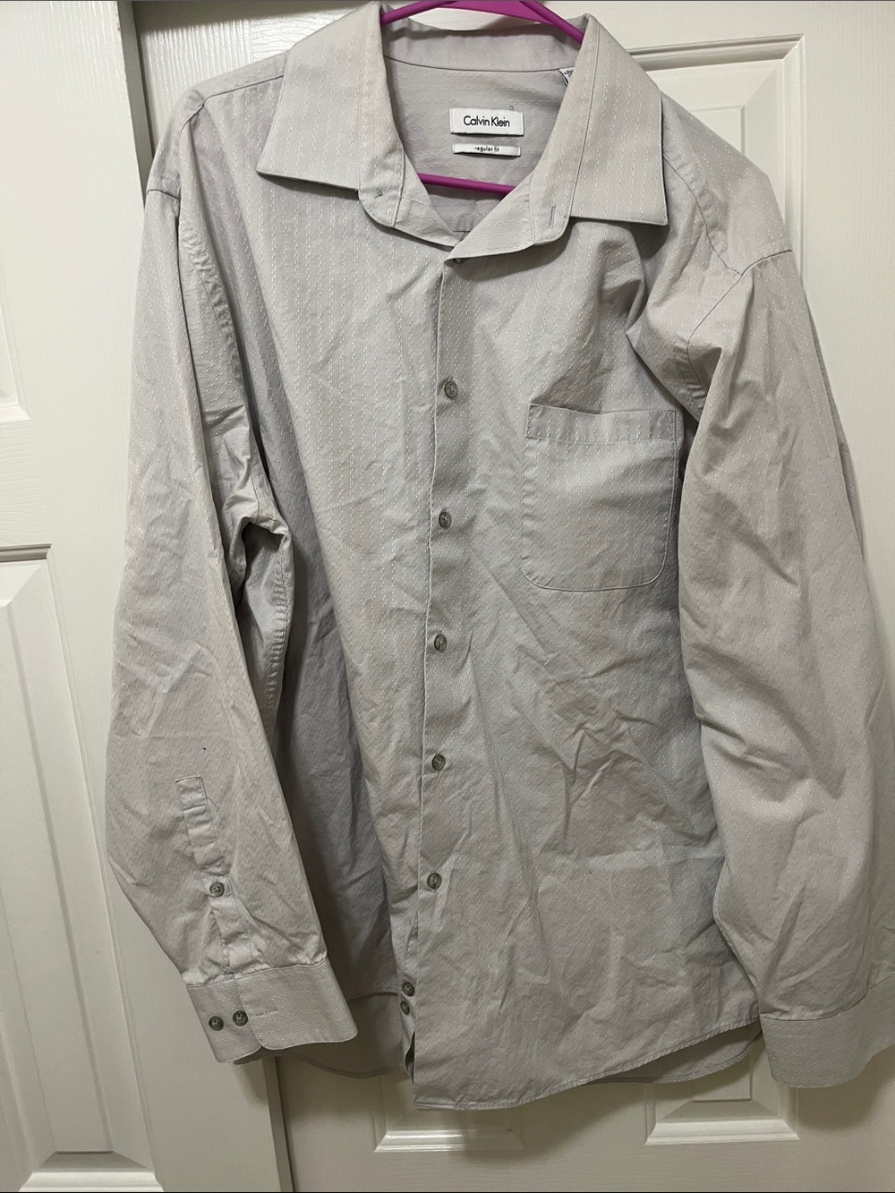 Calvin Klein Men’s Light Gray Pinstripe Dress Shirt